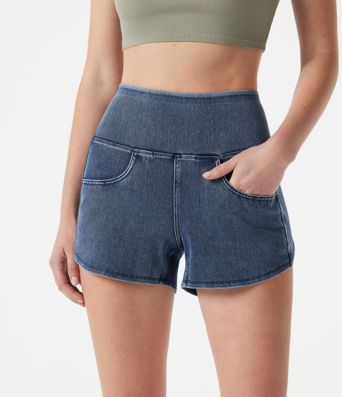 Halara Flex™ Denim High-waisted Curved Hem Skinny Casual Shorts with Pockets