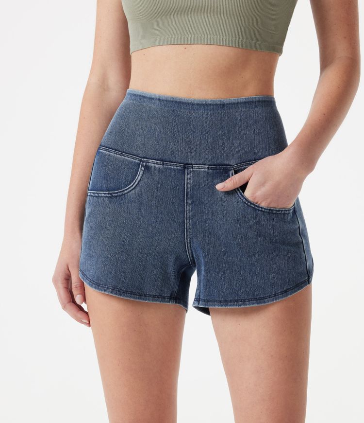 Halara Flex™ Denim High-waisted Curved Hem Skinny Casual Shorts with Pockets