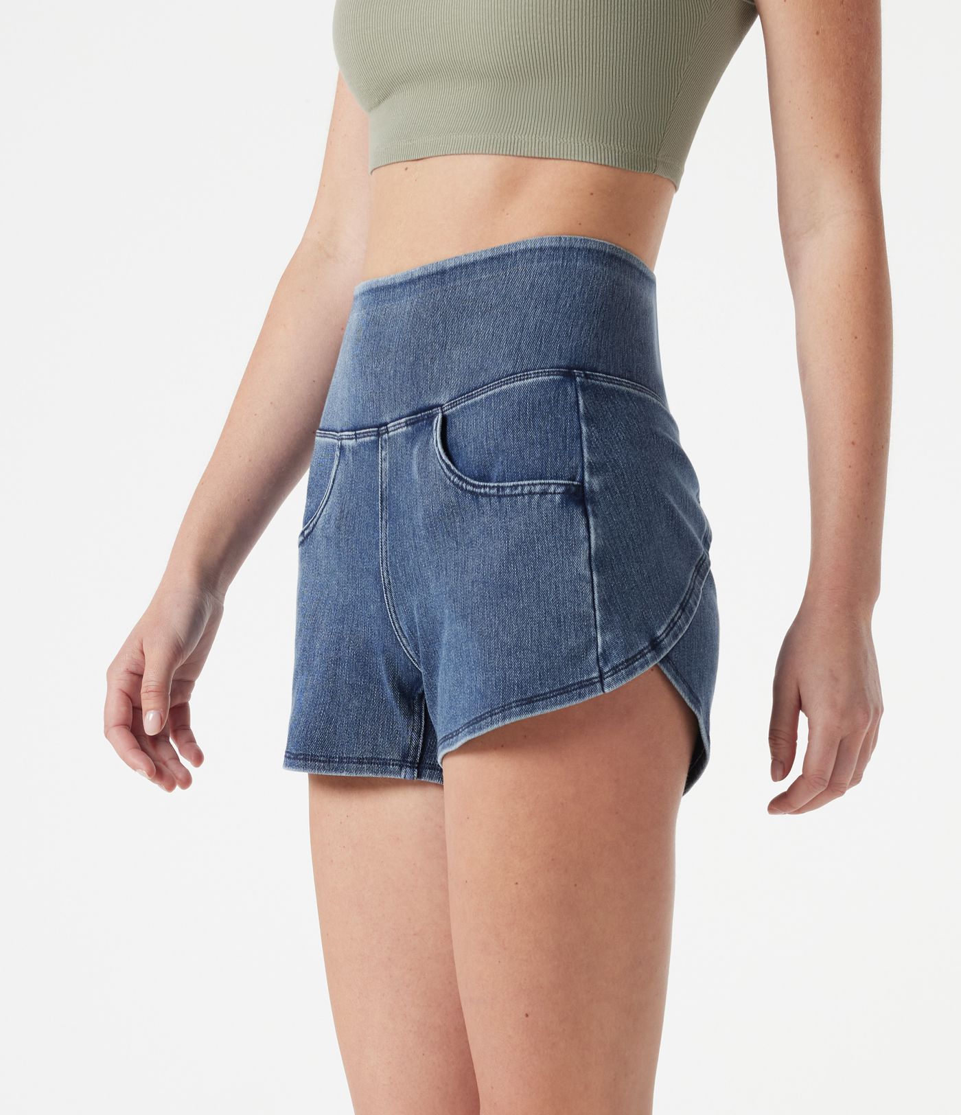 Halara Flex™ Denim High-waisted Curved Hem Skinny Casual Shorts with Pockets