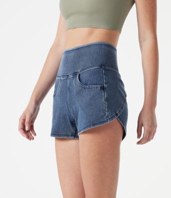 Halara Flex™ Denim High-waisted Curved Hem Skinny Casual Shorts with Pockets