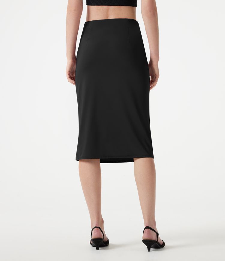 High Waisted Ruched Stretchy Satin-Like Cool Touch Midi Casual Pencil Skirt High Waisted Ruched Stretchy Satin-Like Cool Touch Midi Casual Pencil Skirt
