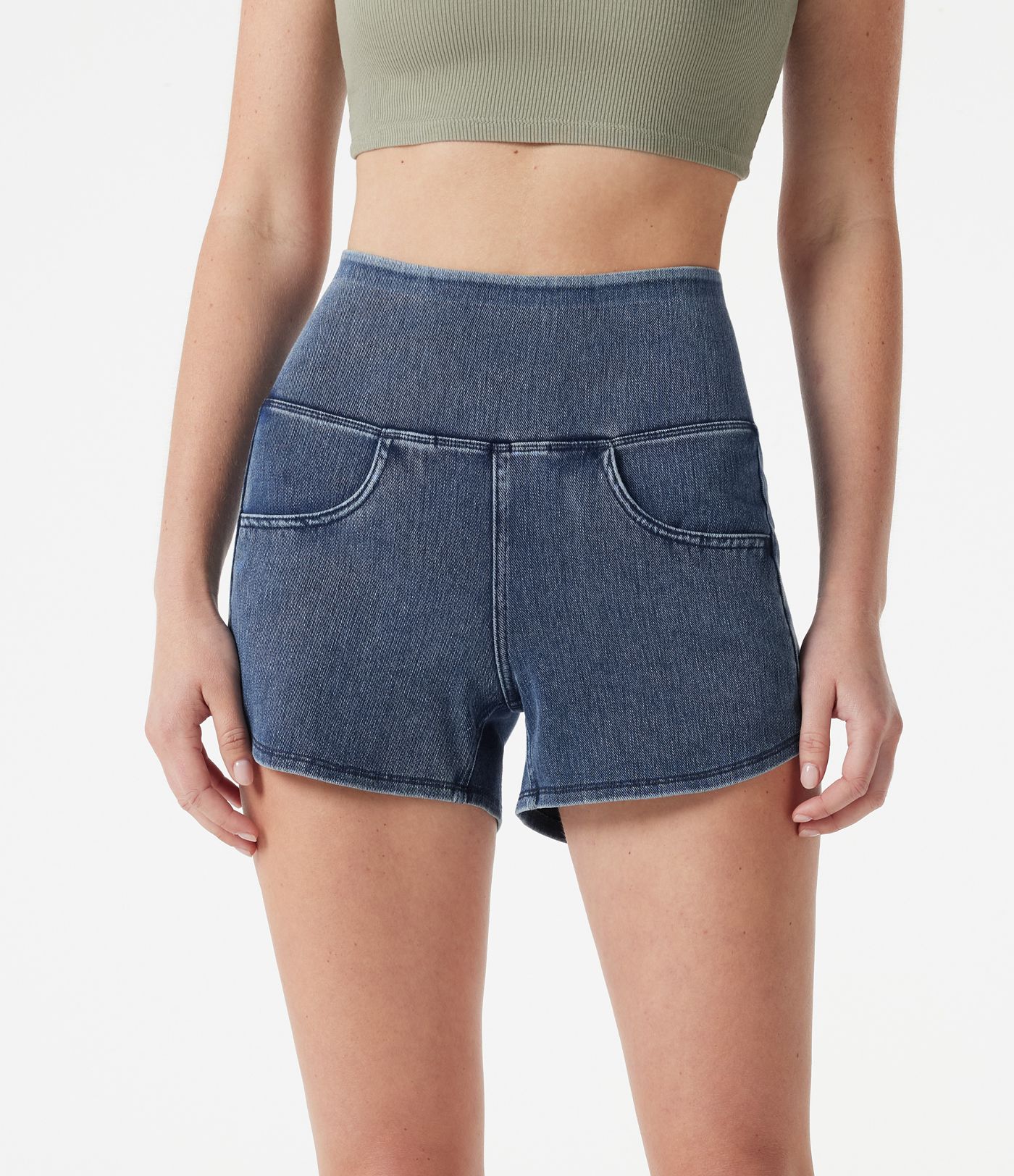 Halara Flex™ Denim High-waisted Curved Hem Skinny Casual Shorts with Pockets