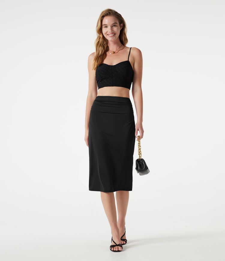 High Waisted Ruched Stretchy Satin-Like Cool Touch Midi Casual Pencil Skirt High Waisted Ruched Stretchy Satin-Like Cool Touch Midi Casual Pencil Skirt