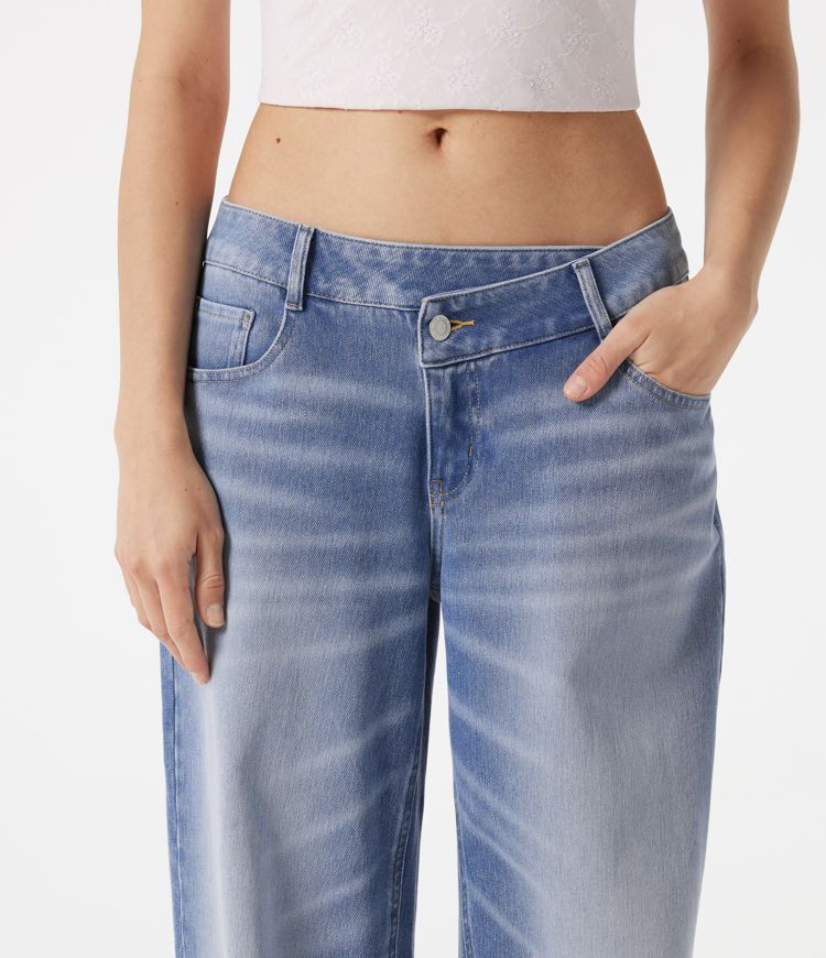 Halara Flex™ Asymmetric Low Rise Baggy Washed Casual Jeans with Pockets Halara Flex™ Asymmetric Low Rise Baggy Washed Casual Jeans with Pockets