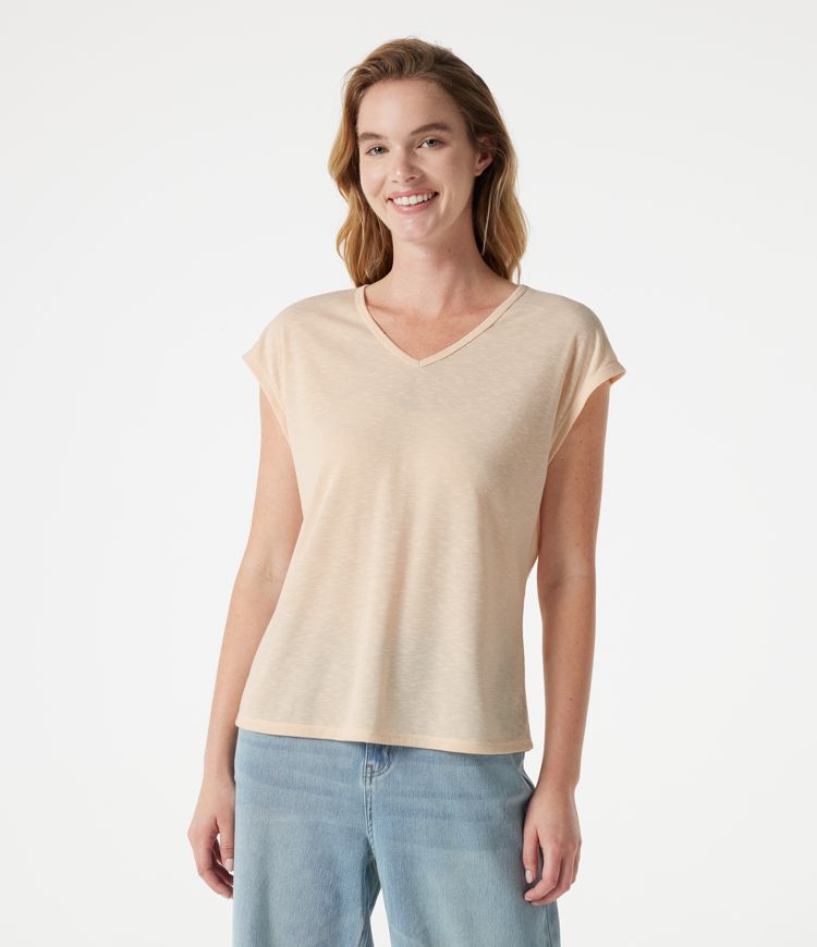 Lässiges Kurzarm-T-Shirt mit V-Ausschnitt