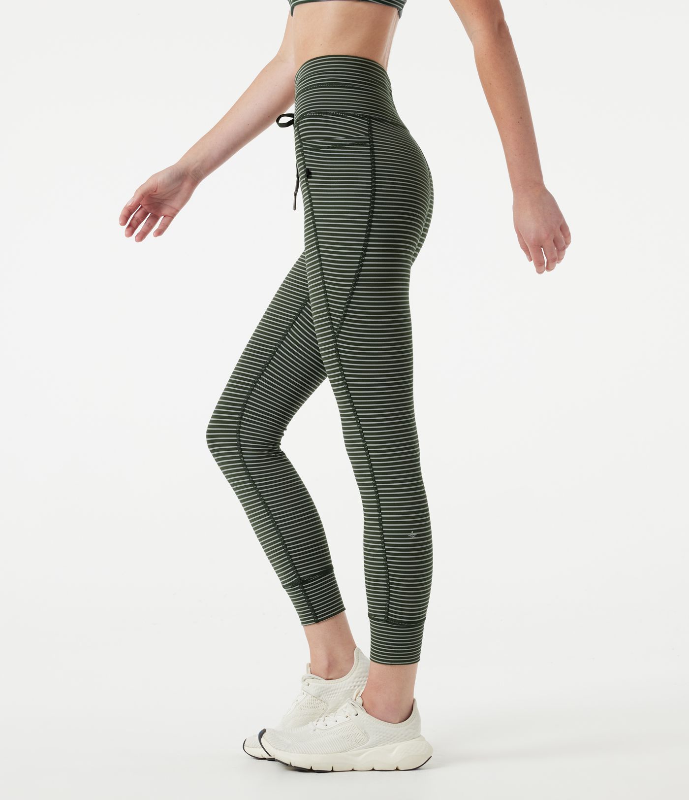 Legging de yoga rayé taille haute avec cordon de serrage et poches Legging de yoga rayé taille haute avec cordon de serrage et poches