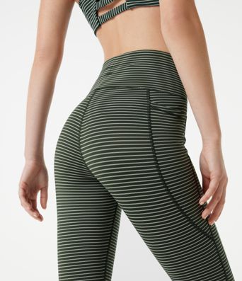 Legging de yoga rayé taille haute avec cordon de serrage et poches Legging de yoga rayé taille haute avec cordon de serrage et poches