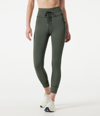 Legging de yoga rayé taille haute avec cordon de serrage et poches Legging de yoga rayé taille haute avec cordon de serrage et poches