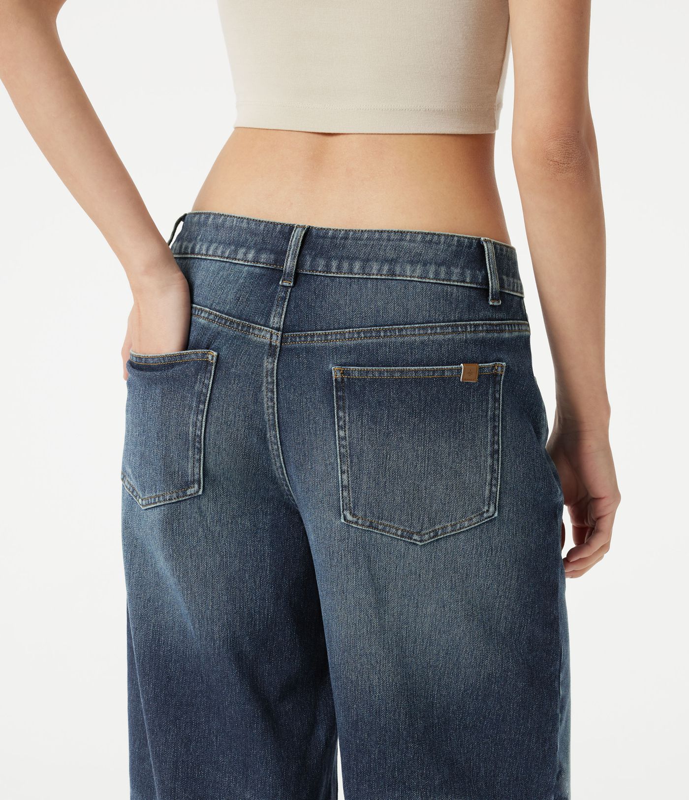 Halara Flex™ Asymmetric Low Rise Baggy Washed Casual Jeans with Pockets