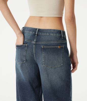 Halara Flex™ Asymmetric Low Rise Baggy Washed Casual Jeans with Pockets