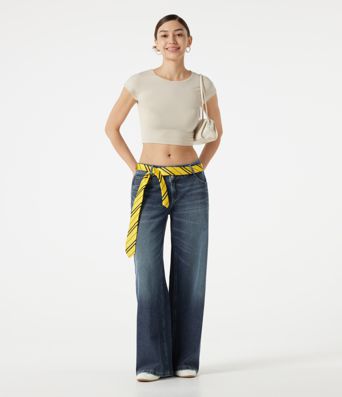 Halara Flex™ Asymmetric Low Rise Baggy Washed Casual Jeans with Pockets