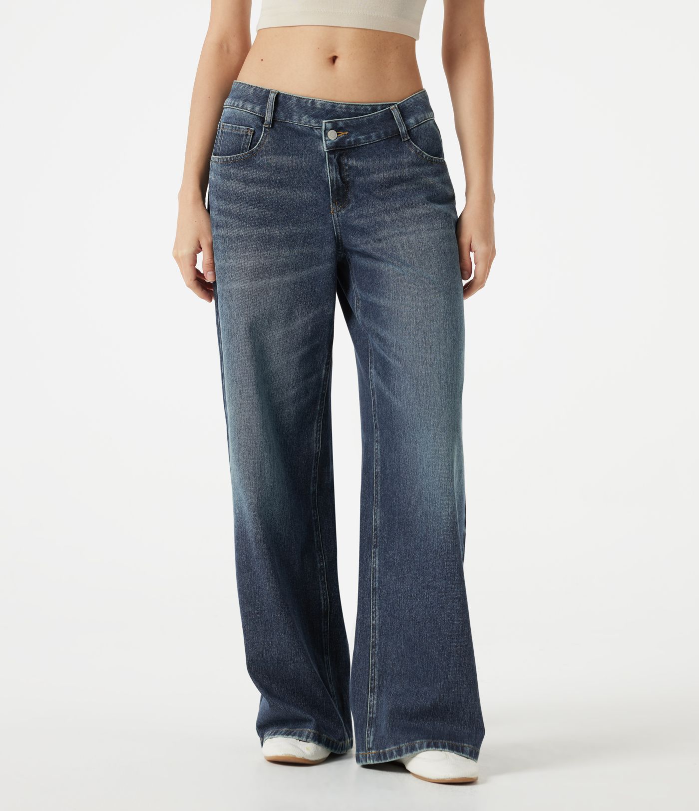 Halara Flex™ Asymmetric Low Rise Baggy Washed Casual Jeans with Pockets