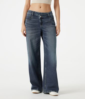 Halara Flex™ Asymmetric Low Rise Baggy Washed Casual Jeans with Pockets