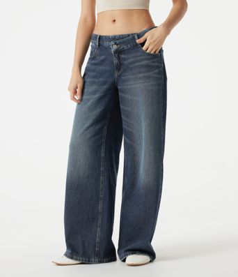 Halara Flex™ Asymmetric Low Rise Baggy Washed Casual Jeans with Pockets