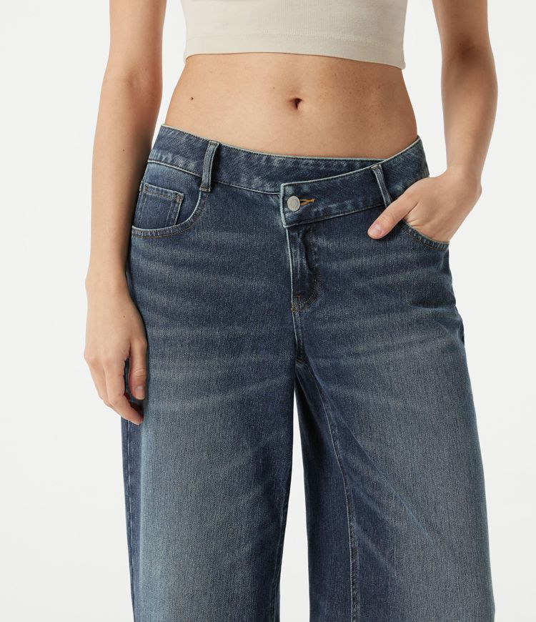 Halara Flex™ Asymmetric Low Rise Baggy Washed Casual Jeans with Pockets
