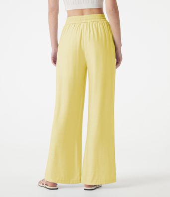 High Waisted Drawstring 2-in-1 Wide Leg Casual Linen-Blend Pants with Pockets