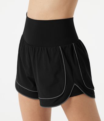 Breezeful™ High-waisted Curved Hem 2-in-1 Reflective Lines Quick Dry Yoga Baggy Shorts with Pockets Breezeful™ High-waisted Curved Hem 2-in-1 Reflective Lines Quick Dry Yoga Baggy Shorts with Pockets