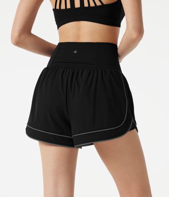 Breezeful™ High-waisted Curved Hem 2-in-1 Reflective Lines Quick Dry Yoga Baggy Shorts with Pockets Breezeful™ High-waisted Curved Hem 2-in-1 Reflective Lines Quick Dry Yoga Baggy Shorts with Pockets