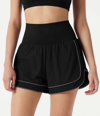 Breezeful™ High-waisted Curved Hem 2-in-1 Reflective Lines Quick Dry Yoga Baggy Shorts with Pockets Breezeful™ High-waisted Curved Hem 2-in-1 Reflective Lines Quick Dry Yoga Baggy Shorts with Pockets