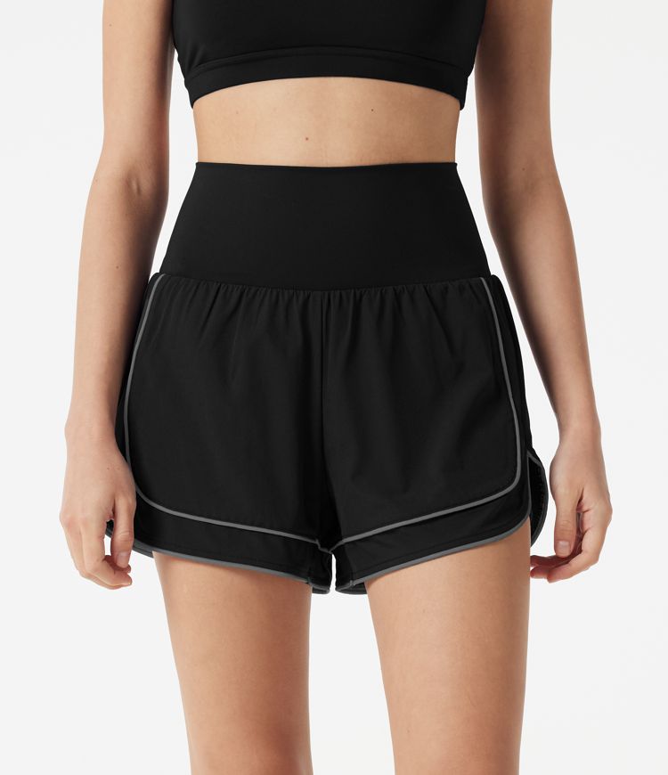 Breezeful™ - 2-in-1 Baggy-Yoga-Shorts mit hohem Bund, mehreren Taschen, reflektierenden Streifen und abgerundetem Saum - schnelltrocknend