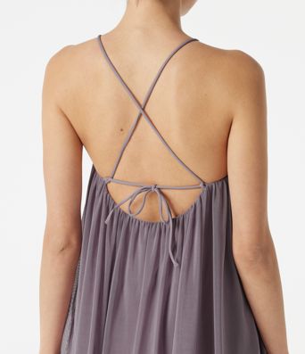 Minikleid mit V-Ausschnitt, Kontrast-Mesh und Bindeband hinten