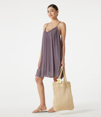 Minikleid mit V-Ausschnitt, Kontrast-Mesh und Bindeband hinten