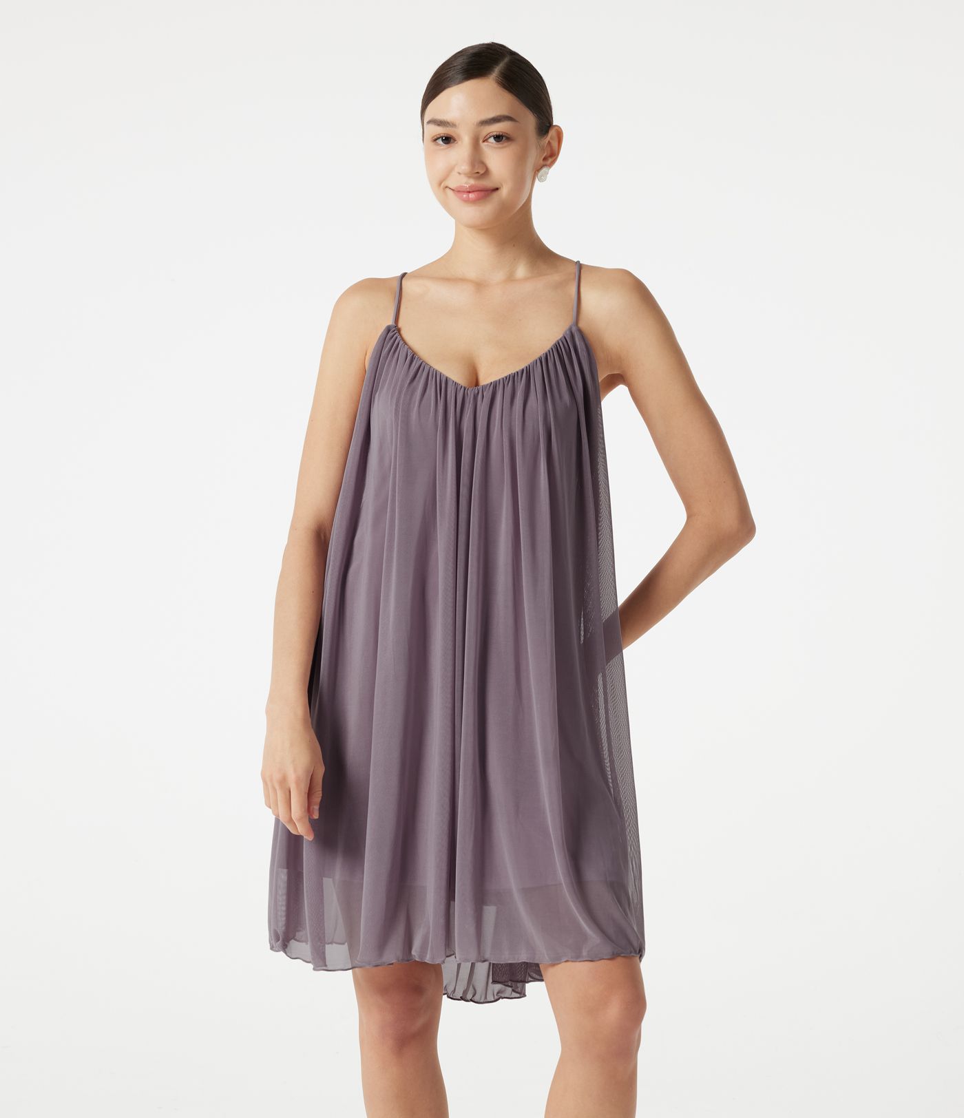 Minikleid mit V-Ausschnitt, Kontrast-Mesh und Bindeband hinten