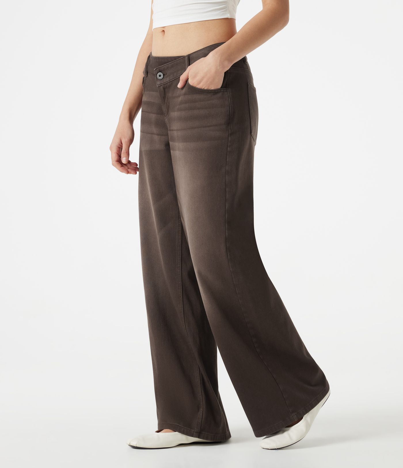 Halara Flex™ Asymmetric Low Rise Wide Leg Colorful Washed Casual Jeans with Pockets Halara Flex™ Asymmetric Low Rise Wide Leg Colorful Washed Casual Jeans with Pockets