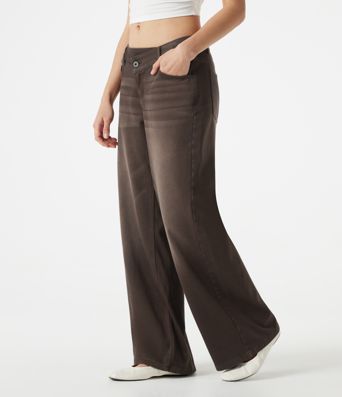 Halara Flex™ Asymmetric Low Rise Wide Leg Colorful Washed Casual Jeans with Pockets Halara Flex™ Asymmetric Low Rise Wide Leg Colorful Washed Casual Jeans with Pockets