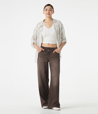 Halara Flex™ Asymmetric Low Rise Wide Leg Colorful Washed Casual Jeans with Pockets Halara Flex™ Asymmetric Low Rise Wide Leg Colorful Washed Casual Jeans with Pockets