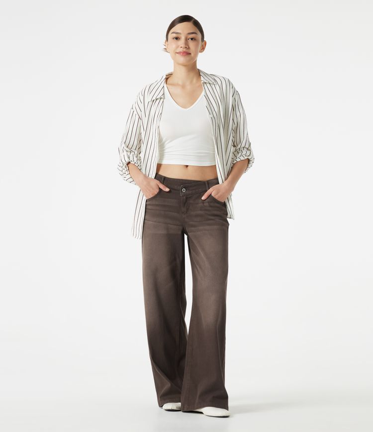 Halara Flex™ Asymmetric Low Rise Wide Leg Colorful Washed Casual Jeans with Pockets Halara Flex™ Asymmetric Low Rise Wide Leg Colorful Washed Casual Jeans with Pockets