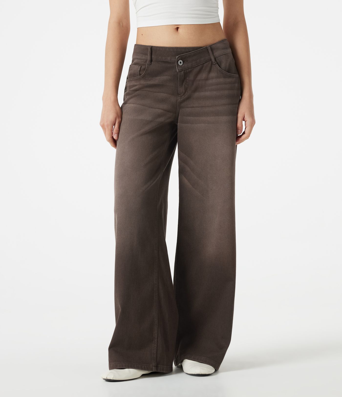 Halara Flex™ Asymmetric Low Rise Wide Leg Colorful Washed Casual Jeans with Pockets Halara Flex™ Asymmetric Low Rise Wide Leg Colorful Washed Casual Jeans with Pockets