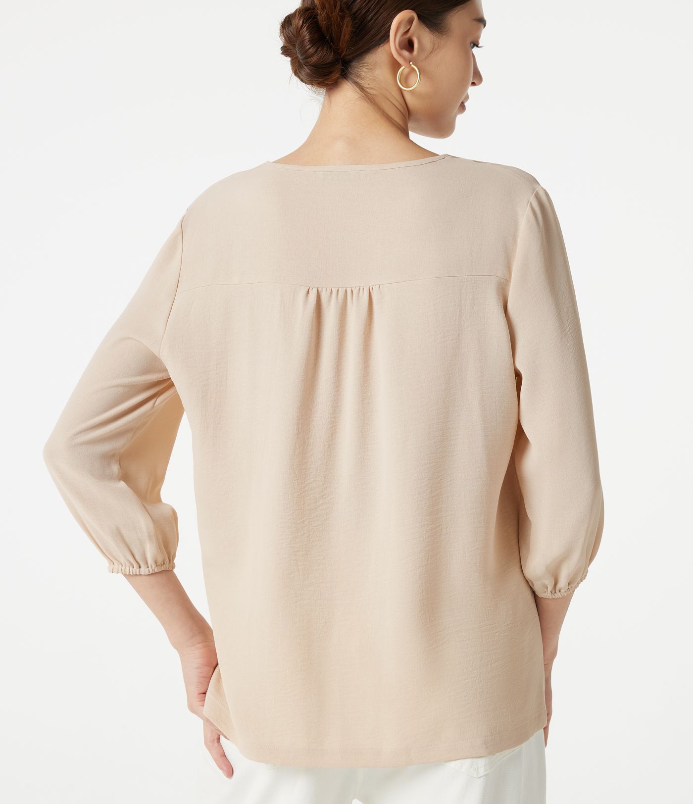 V Neck 3/4 Sleeve Casual Linen-Feel Top