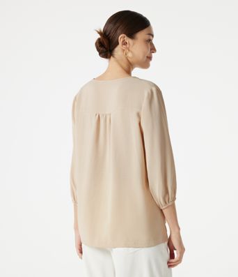 V Neck 3/4 Sleeve Casual Linen-Feel Top