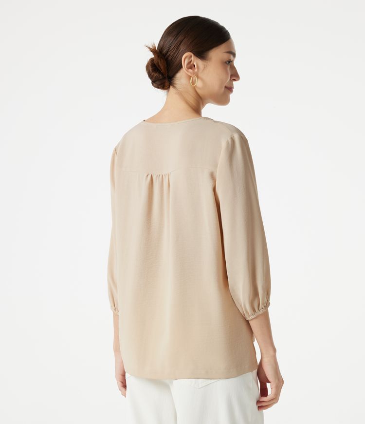 V Neck 3/4 Sleeve Casual Linen-Feel Top