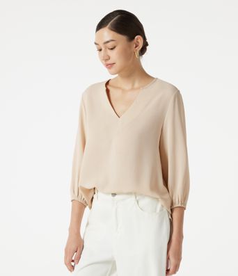 V Neck 3/4 Sleeve Casual Linen-Feel Top