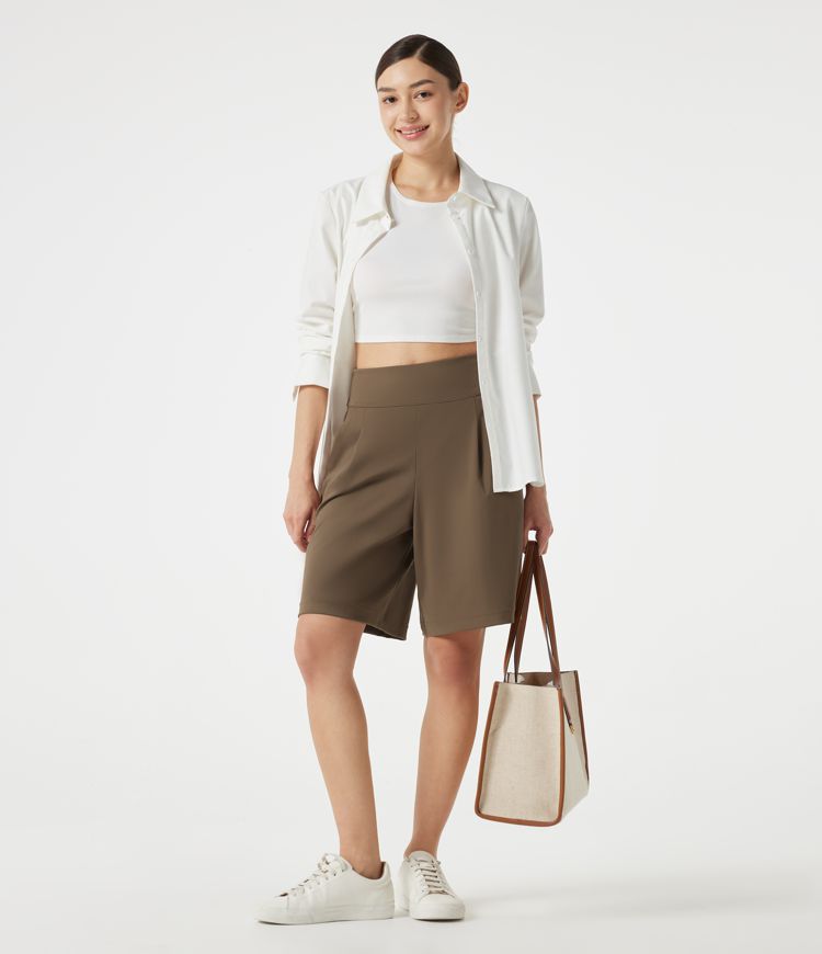 DayStretch High Waisted Work Baggy Shorts 9'' with Pockets