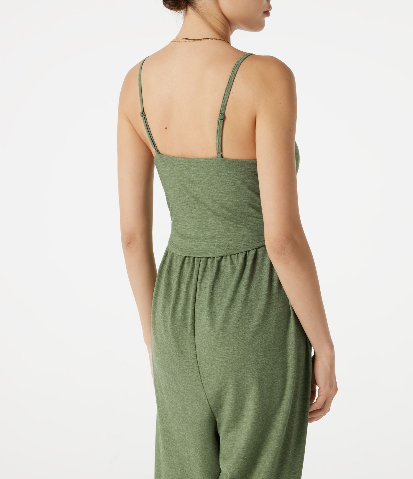 Verstellbare Träger, geraffter integrierter BH, melierter, lässiger Jogger-Jumpsuit mit Taschen - Easy Peezy