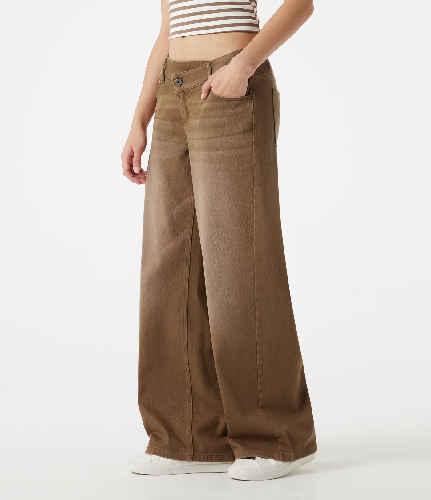 Halara Flex™ Asymmetric Low Rise Wide Leg Colorful Washed Casual Jeans with Pockets