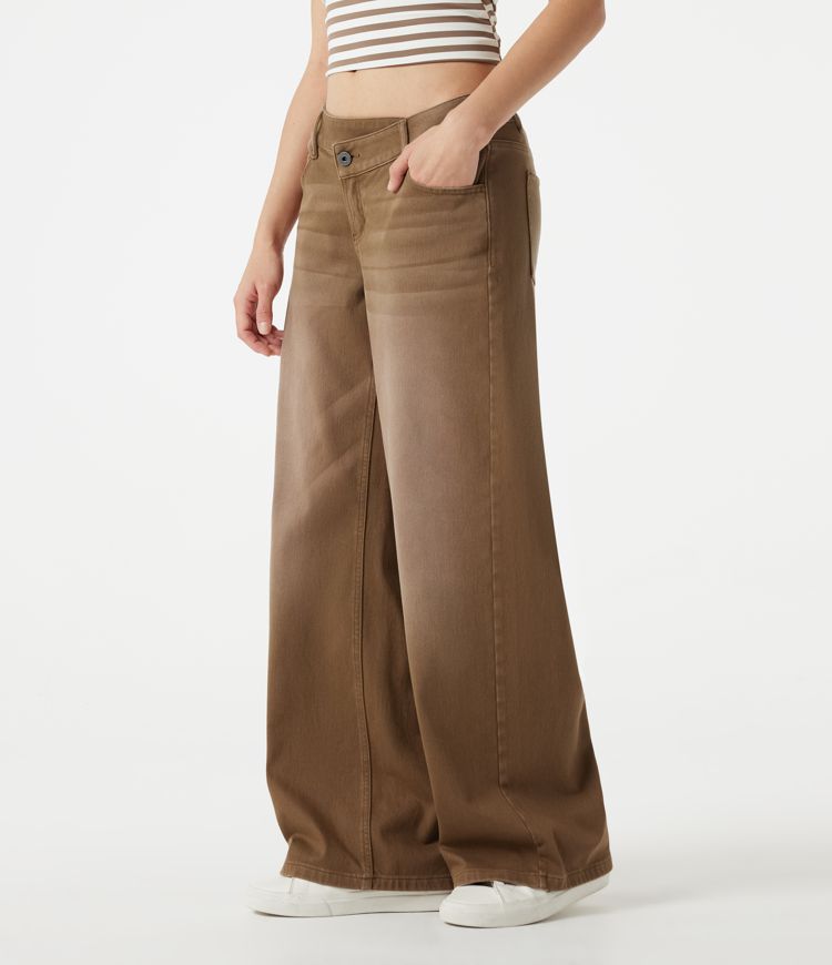 Halara Flex™ Asymmetric Low Rise Wide Leg Colorful Washed Casual Jeans with Pockets