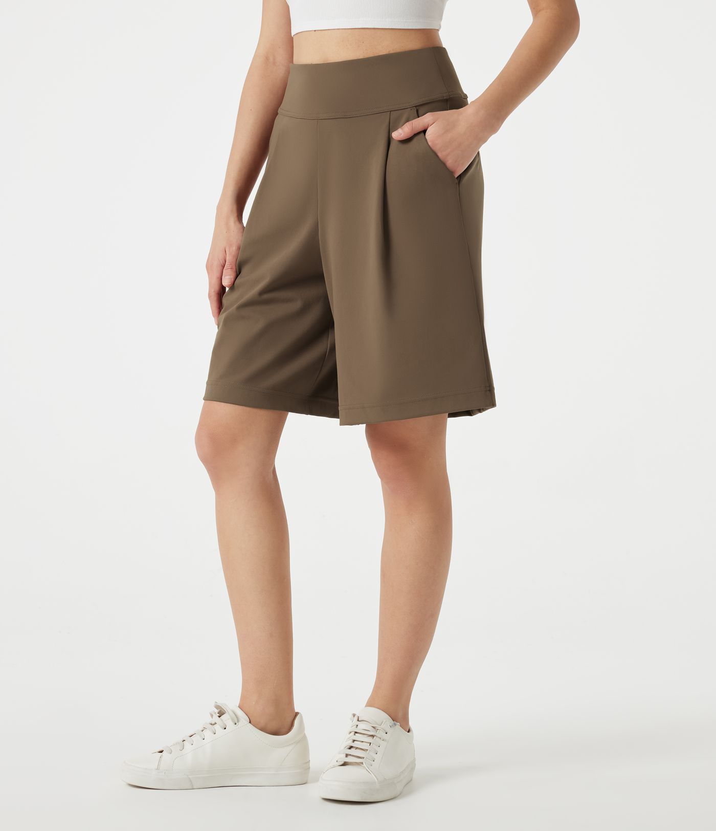 DayStretch High Waisted Work Baggy Shorts 9'' with Pockets