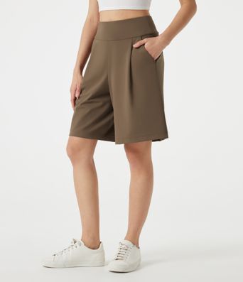 DayStretch High Waisted Work Baggy Shorts 9'' with Pockets