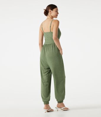 Verstellbare Träger, geraffter integrierter BH, melierter, lässiger Jogger-Jumpsuit mit Taschen - Easy Peezy