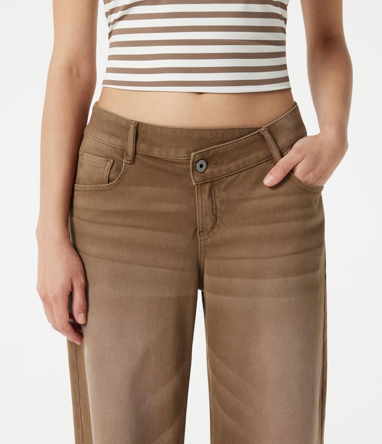 Halara Flex™ Asymmetric Low Rise Wide Leg Colorful Washed Casual Jeans with Pockets