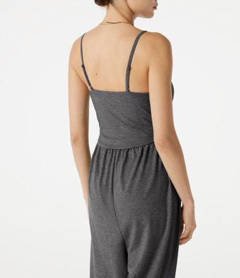 Adjustable Straps Ruched Built-in Bra Heathered Casual Jogger Jumpsuit with Pockets-Easy Peezy Adjustable Straps Ruched Built-in Bra Heathered Casual Jogger Jumpsuit with Pockets-Easy Peezy