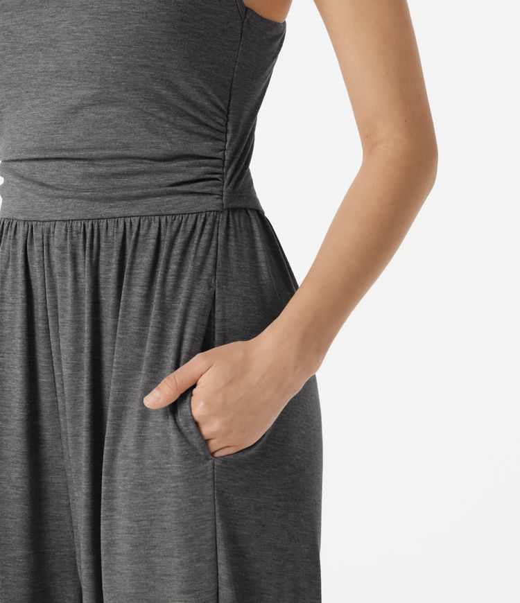 Adjustable Straps Ruched Built-in Bra Heathered Casual Jogger Jumpsuit with Pockets-Easy Peezy Adjustable Straps Ruched Built-in Bra Heathered Casual Jogger Jumpsuit with Pockets-Easy Peezy