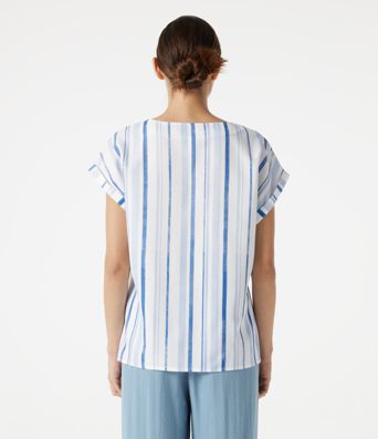 Lässiges T-Shirt mit V-Ausschnitt, kurzen Ärmeln und Streifen
