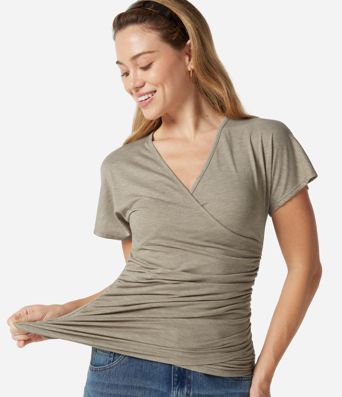 V Neck Short Sleeve Ruched Casual Top