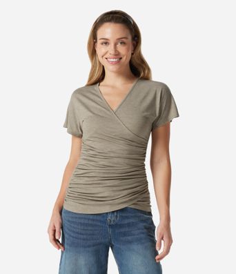 V Neck Short Sleeve Ruched Casual Top