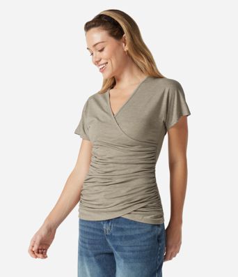 V Neck Short Sleeve Ruched Casual Top